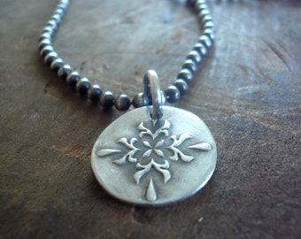 Medallion Medium Style II Necklace  - Oxidized fine and Sterling Silver. Handmade