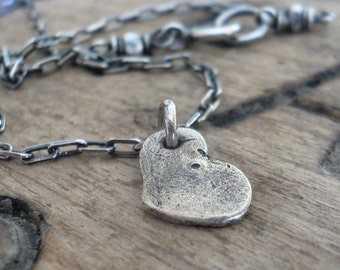 Heart on a String Necklace - Handmade. Oxidized Fine and Sterling Silver