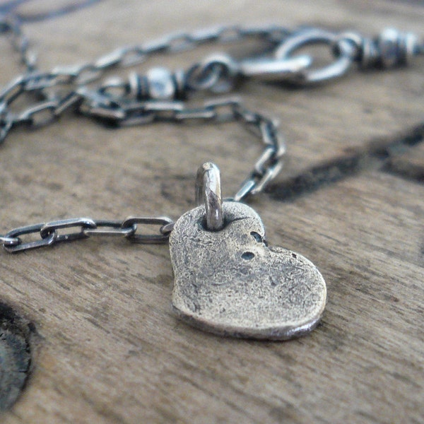 Heart on a String Necklace - Handmade. Oxidized Fine and Sterling Silver