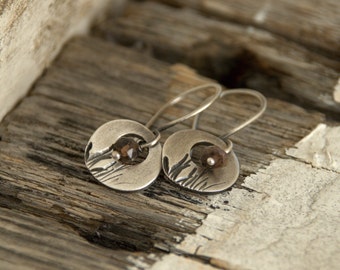 Sawgrass Earrings- Oxidized fine silver. Andalusite. Dangle earrings.Handmade