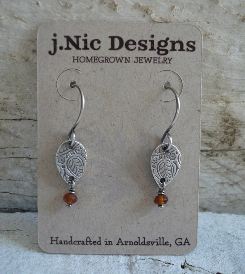 Mehndi Spice Earrings Oxidized fine silver. Spessartite Garnet. Dangle earrings.Handmade image 5