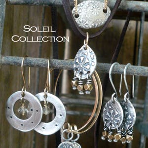 Soleil Collection Drops Earrings Oxidized fine silver. Brass. Mixed Metal. Handmade image 6