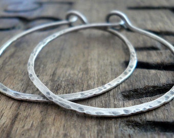 Mangly Hoops - Choice of 6 sizes. Handmade. Hammered. Oxidized LIGHT WEIGHT Sterling Silver Hoop Earrings