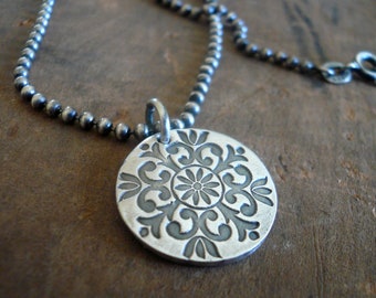 Medallion Large Style II Necklace  - Oxidized fine and Sterling Silver. Handmade