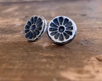 Desert Bloom Stud Earrings - Oxidized Sterling and Fine Silver Post Earrings. Handmade.