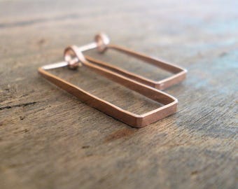 Svelte Hoops - Handmade. Hand forged. LIGHT WEIGHT. Choice of 3 sizes. 14kt Rose Goldfill Rectangular Hoop Earrings