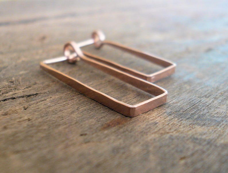 Handmade 14kt Rose Goldfill Rectangular Hoop Earrings Hand forged Choice of 3 sizes Svelte Hoops