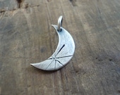 Luna Pendant - Handmade. Oxidized fine silver crescent moon pendant