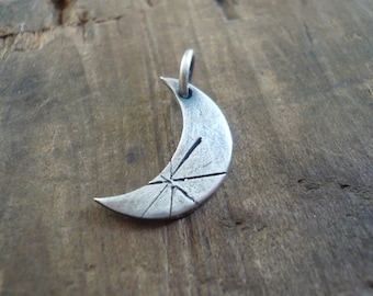 Luna Pendant - Handmade. Oxidized fine silver crescent moon pendant