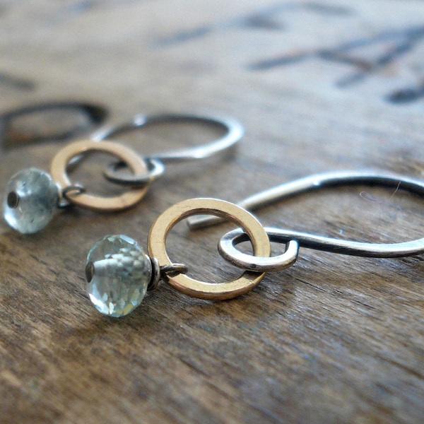 Twinkle Earrings Wonderland Collection - Aquamarine. Oxidized Sterling Silver. 14kt Goldfill dangle earrings. March Birthstone