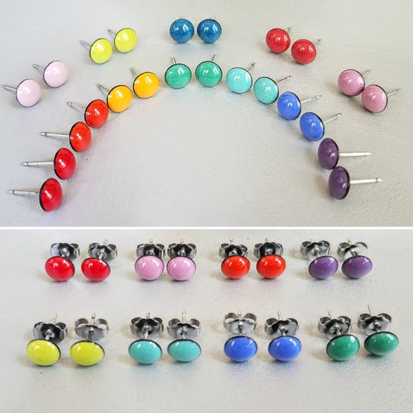Custom Color Enamel Mini Dot Stud Post Earrings: One Pair Made to Order Your Choice of 24 Colors and 4 Sizes, Glass Enamel, Sterling Silver