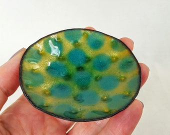 Kiln-fired Glass Enamel Dish for Rings Enamelware Catch-All Dish Enamel /& Copper Dish w Dimple Dot Design Jewelry Small Objects