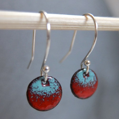 Small Circle Ombre Enamel Earrings Red and Robin's Egg Etsy