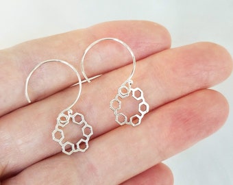 Sterling Silver Hexagon Hoop Dangle Earrings