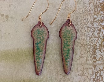 Enamel Dangle Earrings, Emerald Green, 14kt Gold Plated