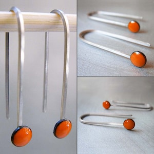 MicroDot Enamel Earrings, Tangerine Orange Kiln-fired Glass Enamel with Sterling Silver Ear Wires