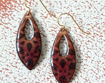 Enamel Marquise Shape Dangle Earrings with Gold Ear Wires