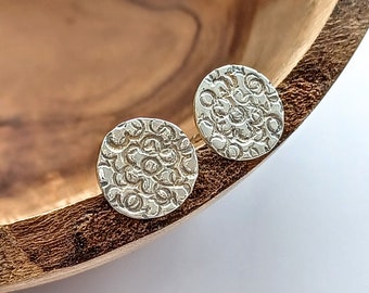 Textured Sterling Silver Circle Post Stud Earrings, Simple Handmade Minimalist Earrings