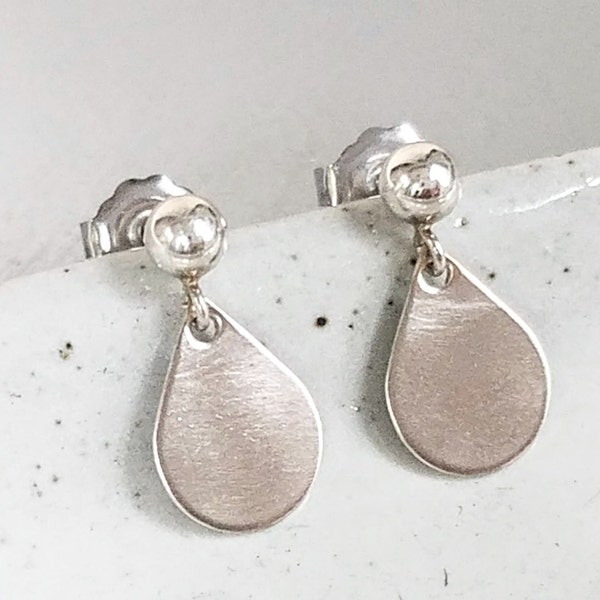 Sterling Silver Teardrop Dangle Stud Earrings with Sterling Ball Post Studs, Small Silver Dangle Earrings