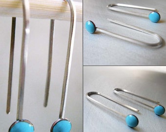 MicroDot Enamel Earrings, Sky Blue Kiln-fired Glass Enamel and Sterling Silver