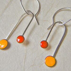 Double Dipper Arch Enamel Earrings: Tangerine Orange and Saffron Yellow Kiln Fired Glass Enamel and Sterling Silver image 2