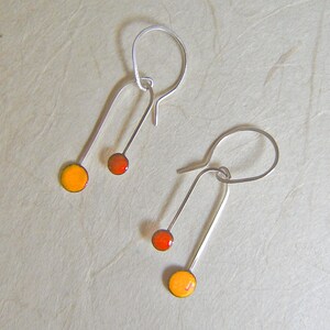 Double Dipper Arch Enamel Earrings: Tangerine Orange and Saffron Yellow Kiln Fired Glass Enamel and Sterling Silver image 4