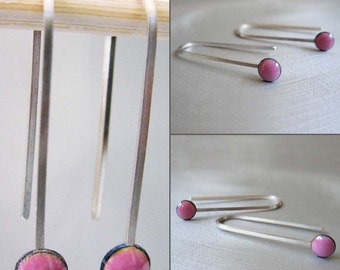 MicroDot Enamel Earrings, Orchid Pink Kiln-fired Glass Enamel and Sterling Silver