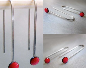 MicroDot Enamel Earrings, Cherry Red Kiln-fired Glass Enamel with Sterling Silver Ear Wires