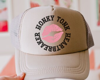 Honky Tonk Country Heartbreaker SVG Design - Country Western Trucker Hat- Cowgirl Trucker Hat- Kiss Lips Digital Cut File for Cricut