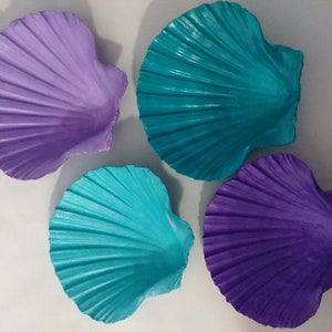 Large Real Scallop Seashells Painted in Mermaid Colors, Set of 4 image 7