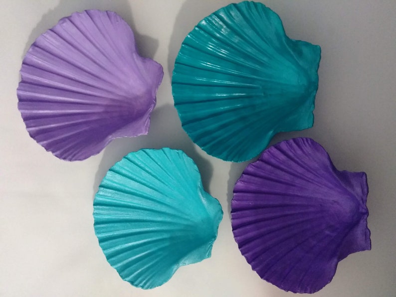 Large Real Scallop Seashells Painted in Mermaid Colors, Set of 4 image 7