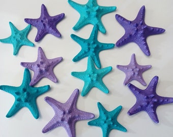 Pequeña estrella de mar nudosa pintada real, juego de 12 piezas, decoraciones de fiesta de sirena