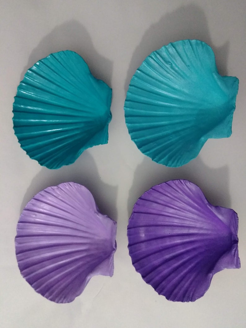 Large Real Scallop Seashells Painted in Mermaid Colors, Set of 4 image 6