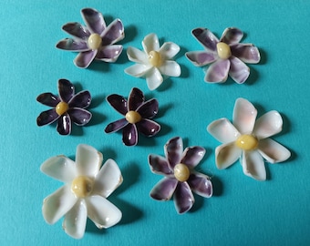 Seashell Flowers, Set of 8 handmade Couquina Shell Flowers, Scrapbook Embellishments, Beach theme wedding table decoration