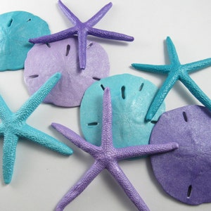 Mermaid Party Decorations, Real Painted Sand Dollars and Finger Starfish, 8 Pc Set