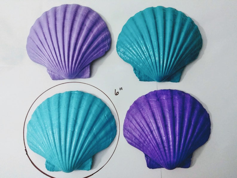 Large Real Scallop Seashells Painted in Mermaid Colors, Set of 4 image 3