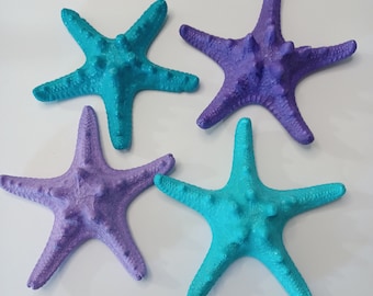 Mermaid Party Decorations, 4 Pc Set of Real Painted Knobby Starfish