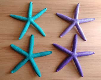 Set of 4  Hanging Starfish, 6 inch Real Painted Starfish with Hangers on the Backs