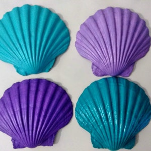 Large Real Scallop Seashells Painted in Mermaid Colors, Set of 4 image 1
