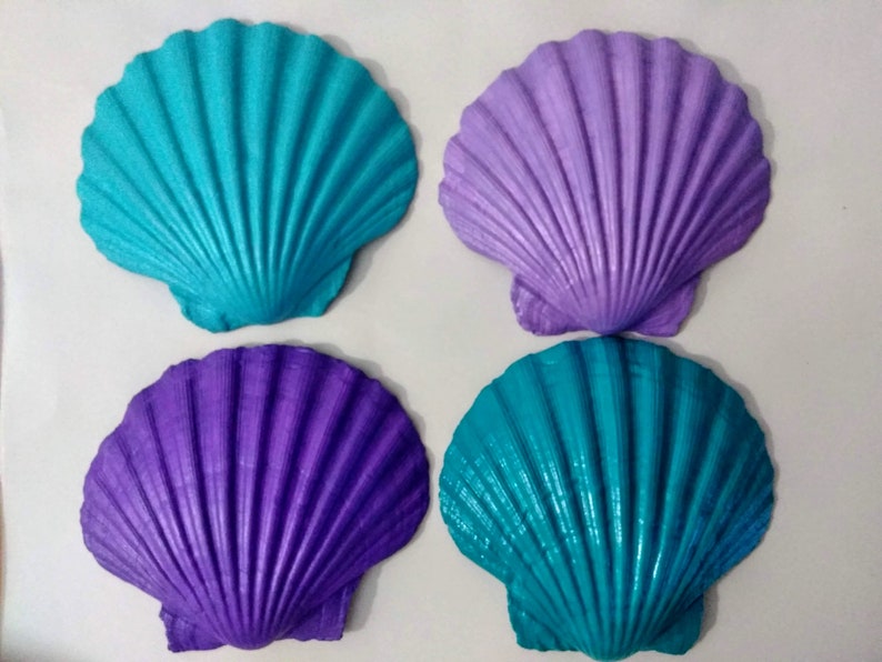 Large Real Scallop Seashells Painted in Mermaid Colors, Set of 4 image 1
