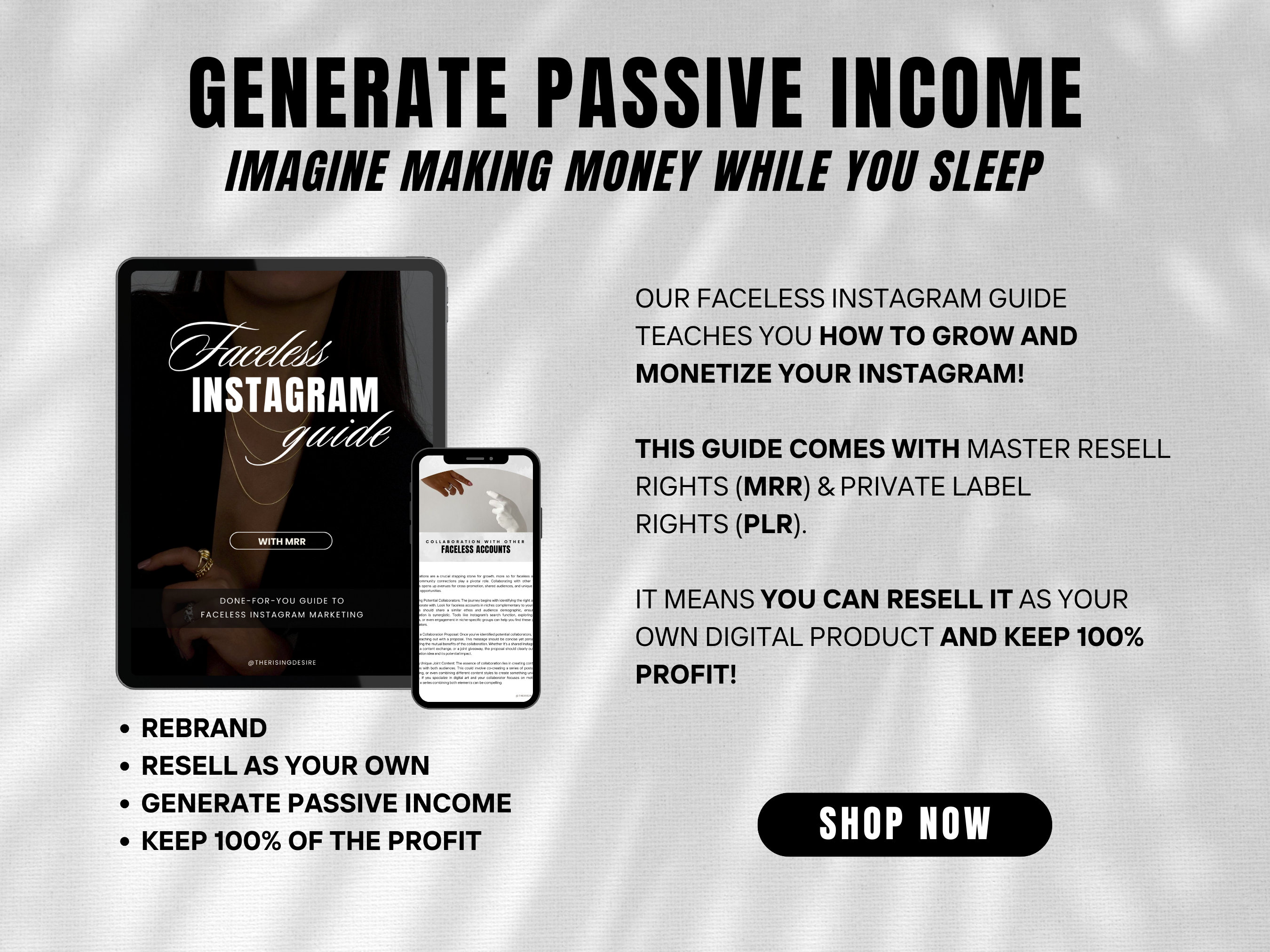 Faceless Instagram Guide With Master Resell Rights MRR PLR DFY Digital ...
