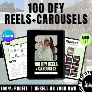 100 DFY Reels + Carousels, 100 Done-for-You Hooks & Captions, Faceless Digitales Marketing, Instagram Wachstum, Inhalt, Digitales Produkt MRR+PLR
