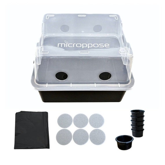 Microppose MEDIUM Mushroom Monotub Fruiting Chamber with Filter Disks and Liner | Mushroom Cultivation Grow Kit Mono-tub Tek