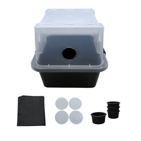 Microppose SMALL Mushroom Monotub Fruiting Chamber with Filter Disks and Liner | Mushroom Cultivation Grow Kit Mono-tub Tek