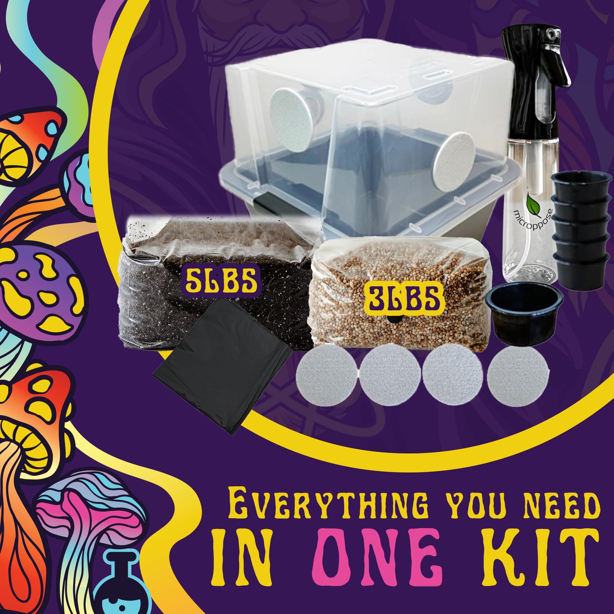 Beginner's Small Mushroom Grow Kit | 28 QT Monotub Kit | Mushroom Grow Kit | Grow Kit w/ Bulk Substrate & Grain Spawn | Spores Not Included
