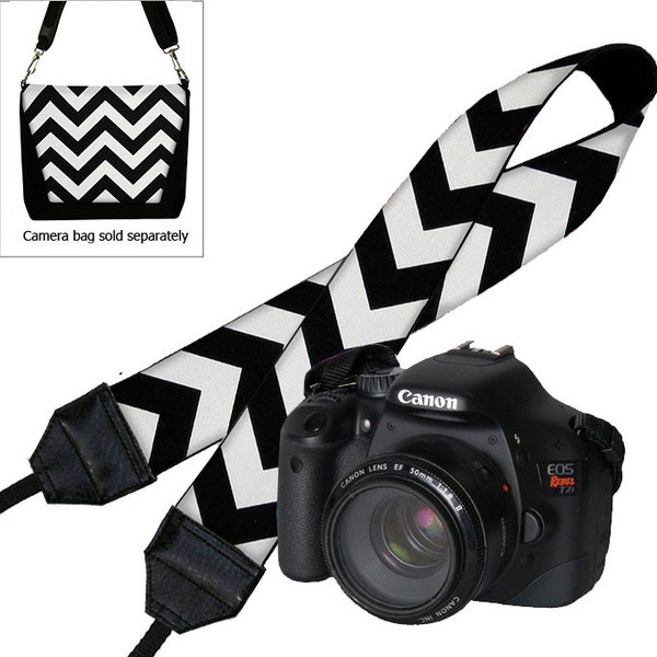 CLEARANCE Chevron Camera Neck Shoulder Strap for Women Dslr Padded Camera Strap Slr Padded Strap Travel Camera Strap black white  RTS