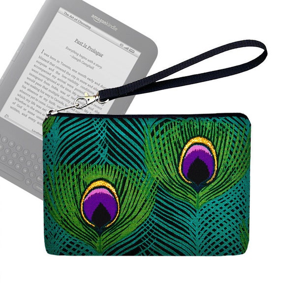 RTS SALE - Kindle Cover, Peacock Kindle Fire Case, Kindle Case, Kindle Fire HD, Kindle Fire Cover, Wristlet Clutch Purse, blue green
