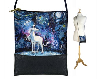 SG Unicorn Small Crossbody Bag  Starry Night Cell phone purse Mini shoulder bag Van Gogh Unicorn Gift Small Blue Cross Body Purse RTS