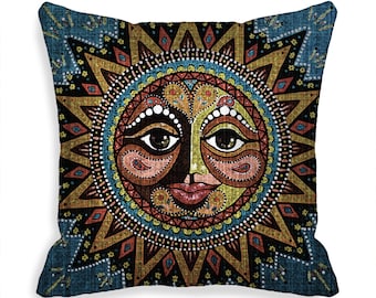 Indoor / Outdoor Pillow Cover  Bohemian Blue Moon Art Pillow Cover  Zipper Closure  14x14  16x16  18x18, 20x20, 22x22, 24x24,  MTO