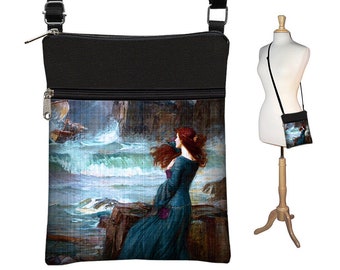 Small Crossbody Bags for Women  Fabric Handbags  Boho Bag  Cross Body Purse Black Shoulder Bag Waterhouse Tempest Pre-Raphaelite Art Bag RTS